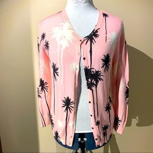 Joe Fresh Pink Cardigan Sweater w/ Palm Trees  M